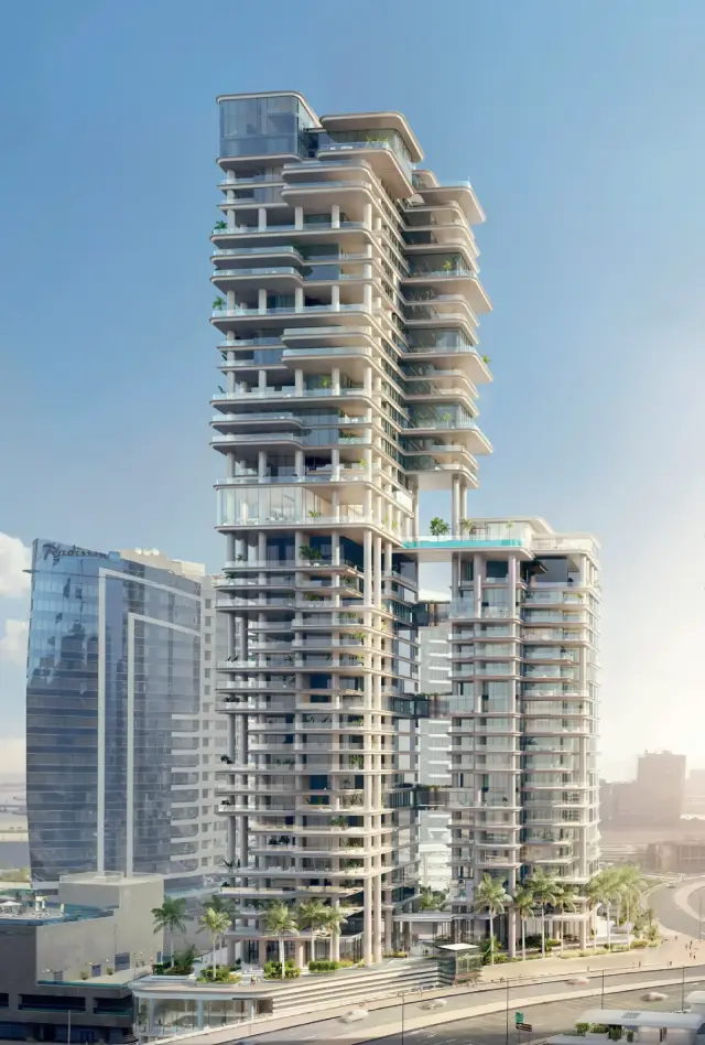 VELA Viento twin towers exterior, daytime view
