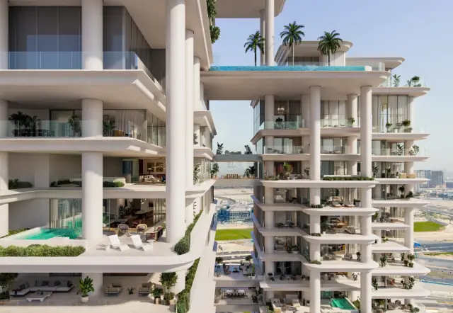 VELA Viento facade detail with sky bridge and balconies