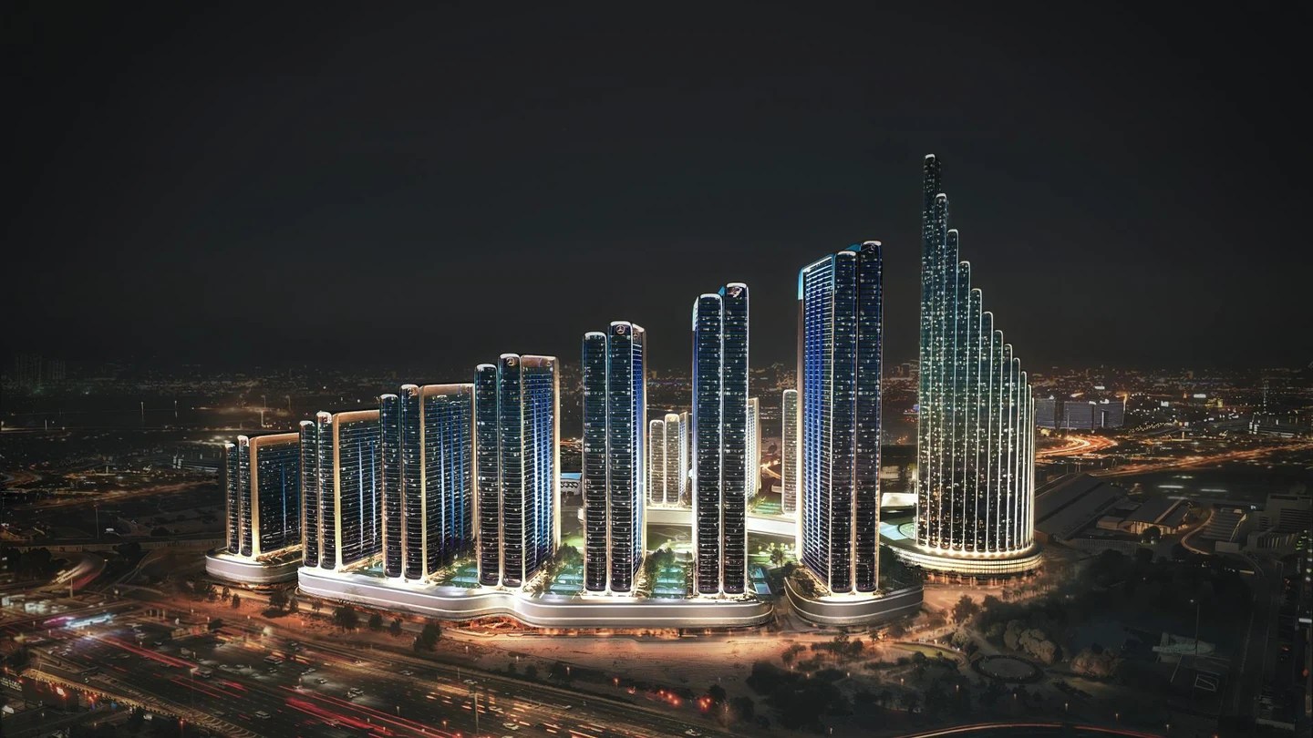 The towers after dark