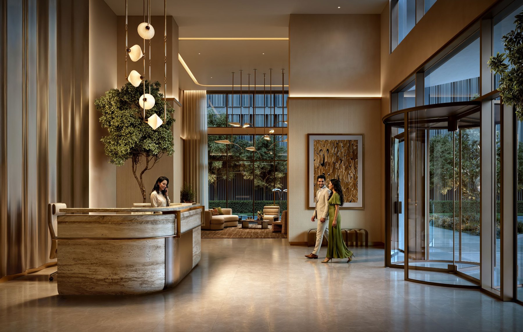 The high-ceiling lobby